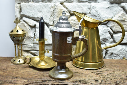 Handmade ceramic chalice with pewter lid - brown