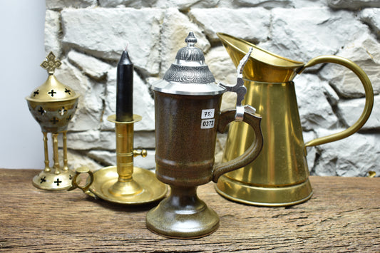 Handmade ceramic chalice with pewter lid - brown
