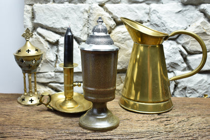 Handmade ceramic chalice with pewter lid - brown