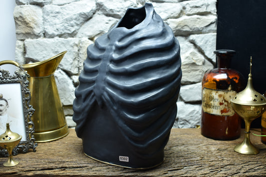 Handmade ribcage vase black matte