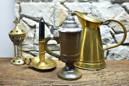 Handmade ceramic chalice with pewter lid - brown