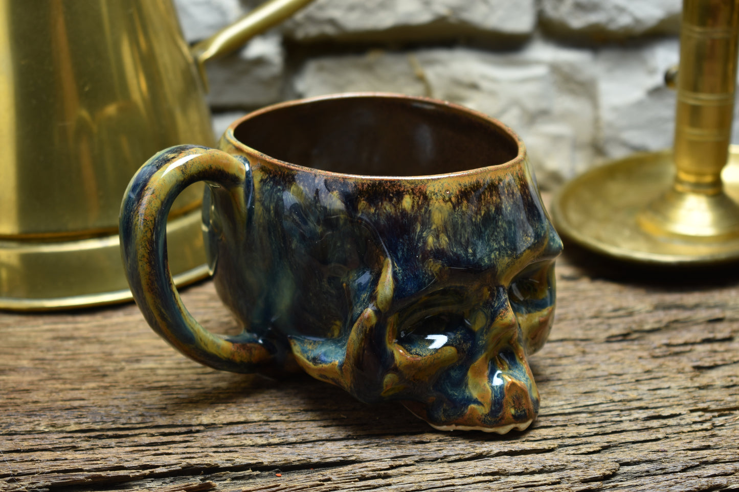 Skull mug small 350ML blue/brown/green effect