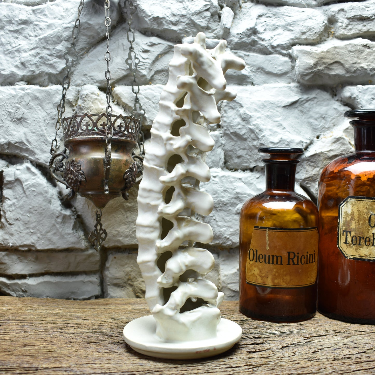 Handmade ceramic spine candle holder large white matt