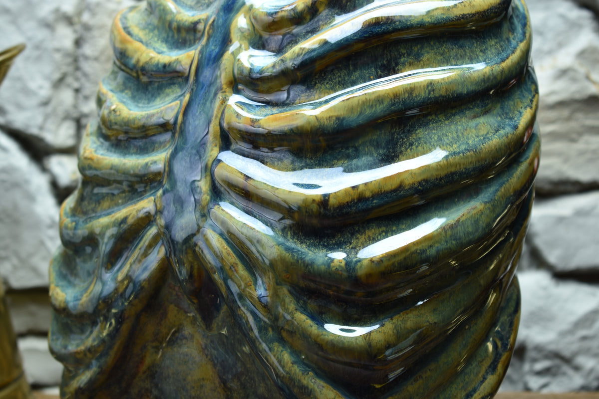 Handmade ribcage vase brown/blue/green effect glaze