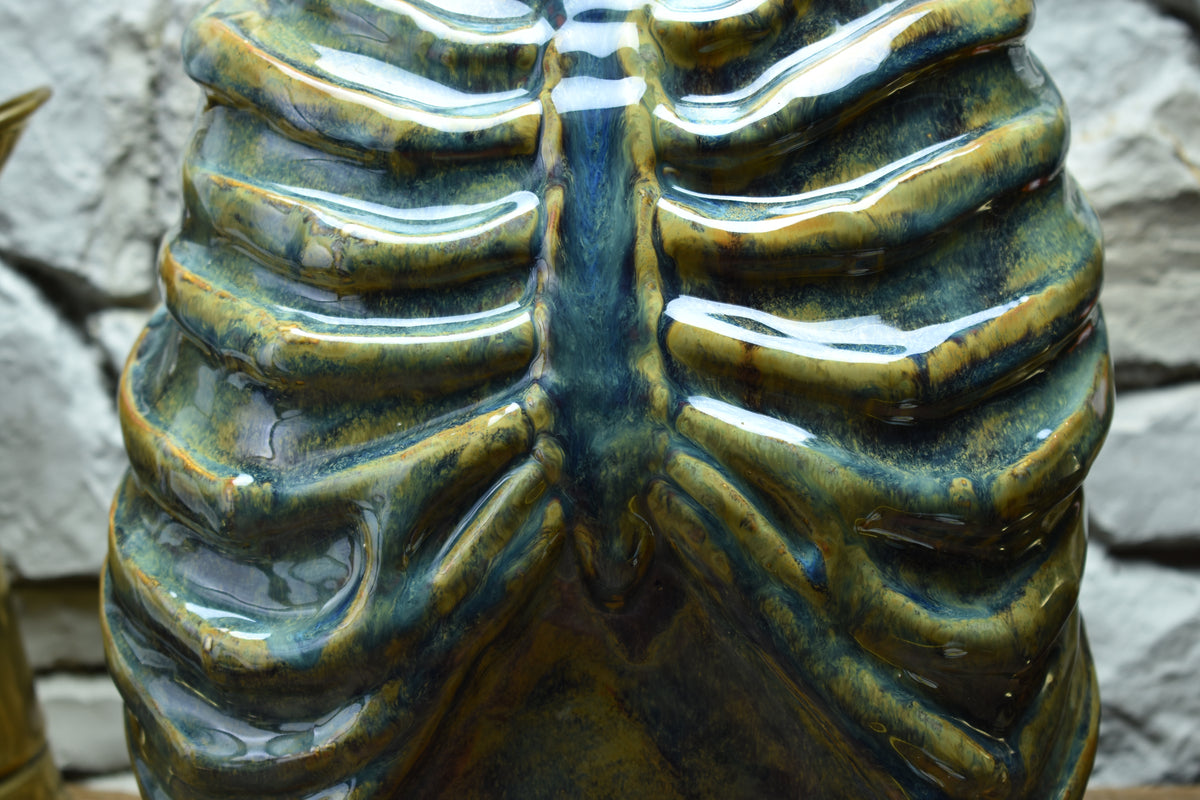 Handmade ribcage vase brown/blue/green effect glaze