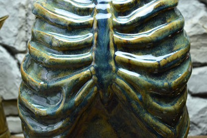 Handmade ribcage vase brown/blue/green effect glaze