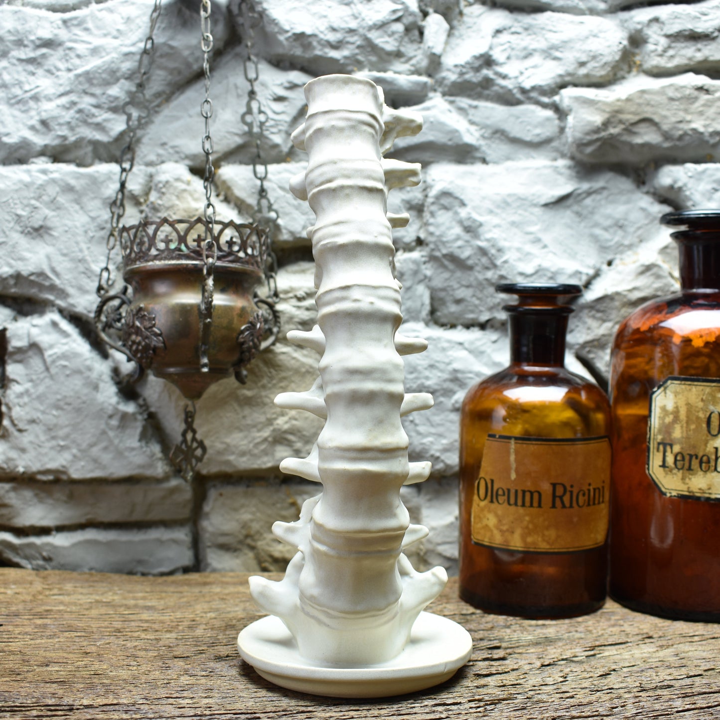 Handmade ceramic spine candle holder large white matt