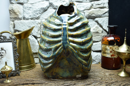 Handmade ribcage vase brown/blue/green effect glaze