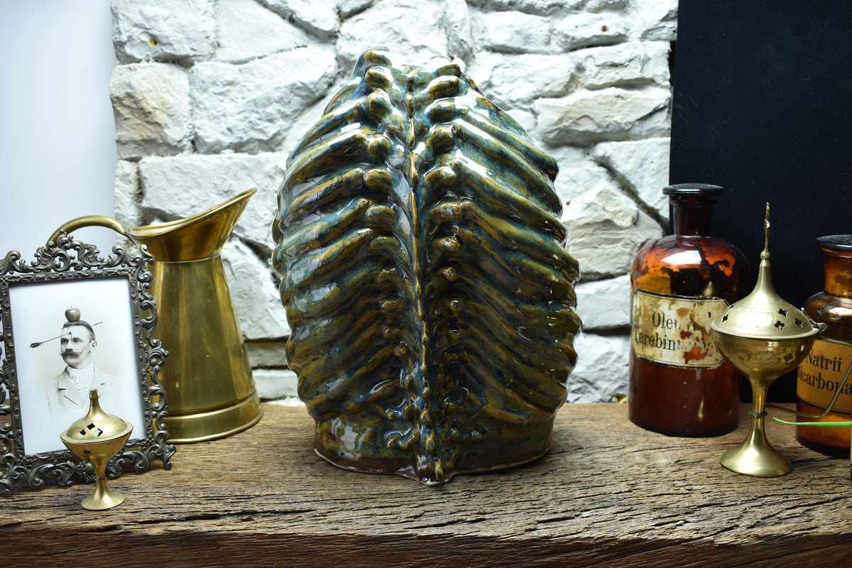 Handmade ribcage vase brown/blue/green effect glaze