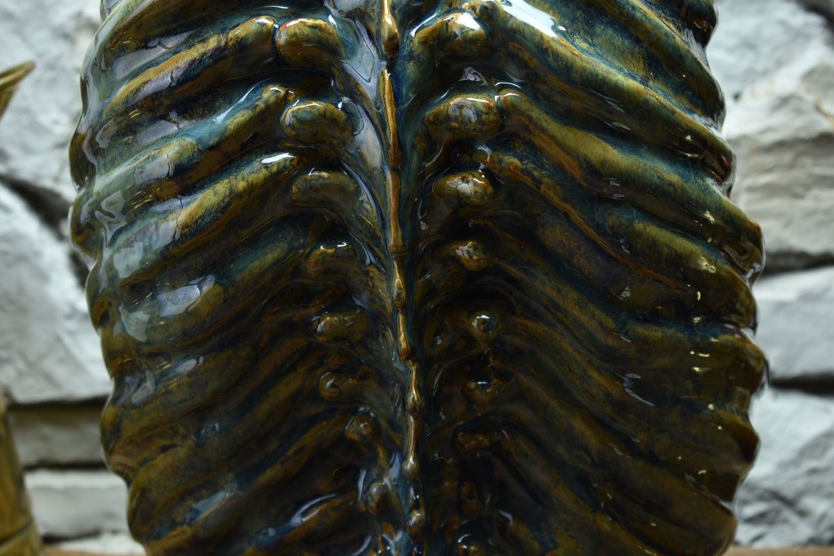 Handmade ribcage vase brown/blue/green effect glaze