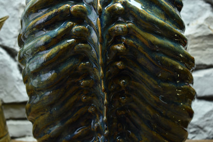 Handmade ribcage vase brown/blue/green effect glaze
