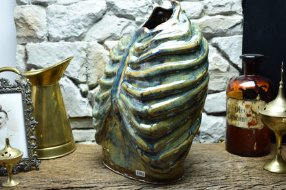 Handmade ribcage vase brown/blue/green effect glaze