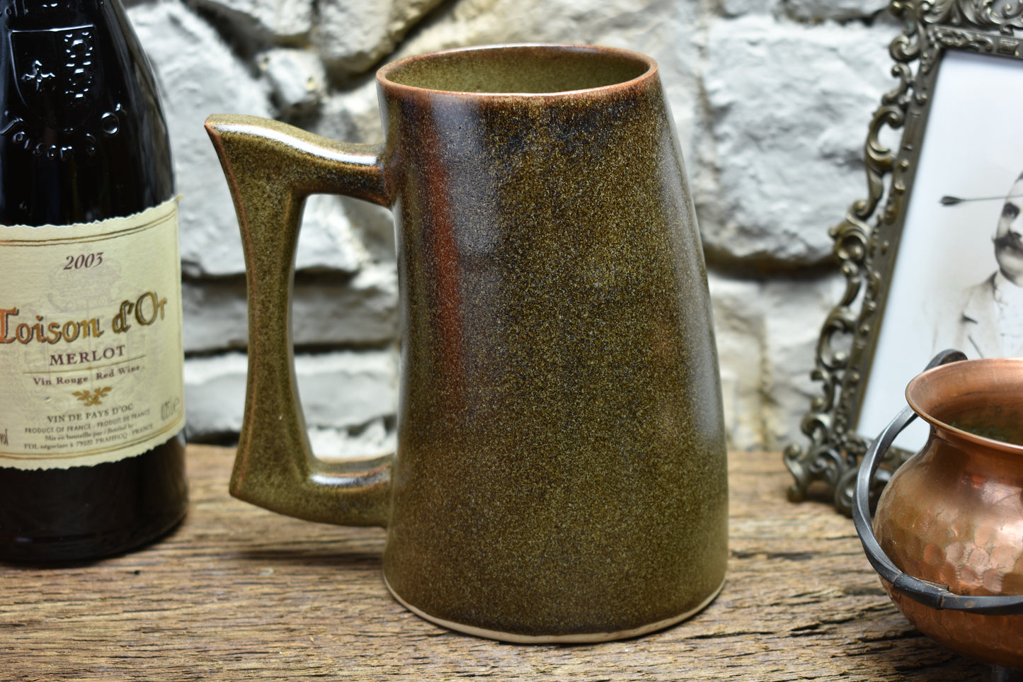 Handmade ceramic beer mug 750 ML - brown