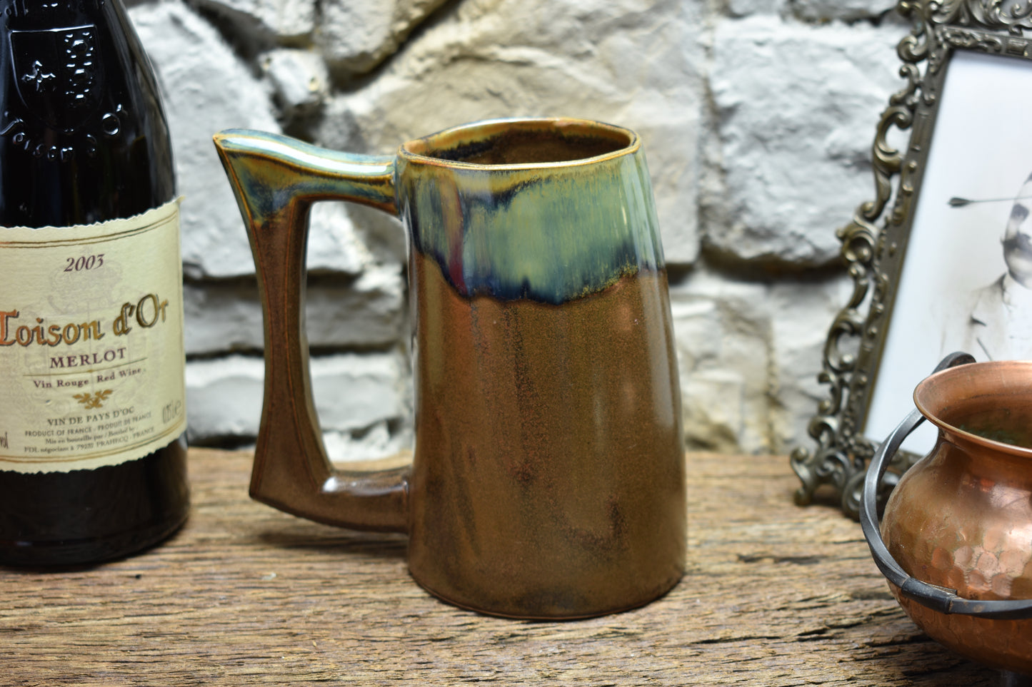 Handmade ceramic beer mug 500 ML - brown/effect glaze