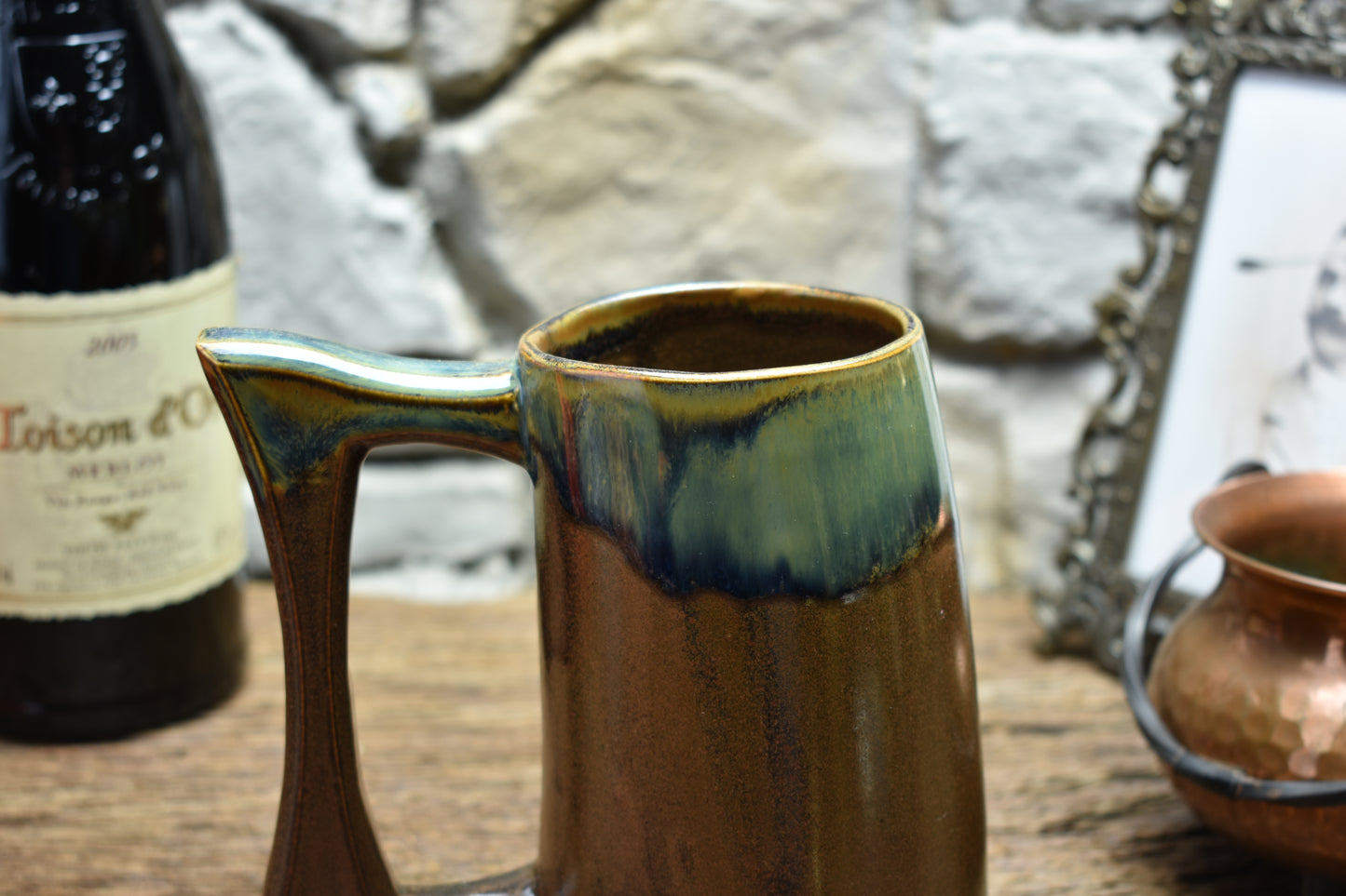 Handmade ceramic beer mug 500 ML - brown/effect glaze