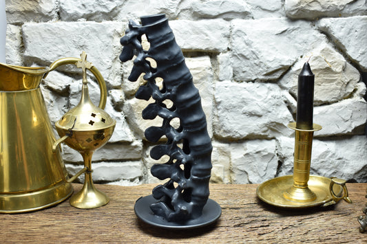 Handmade ceramic spine candle holder large black matt