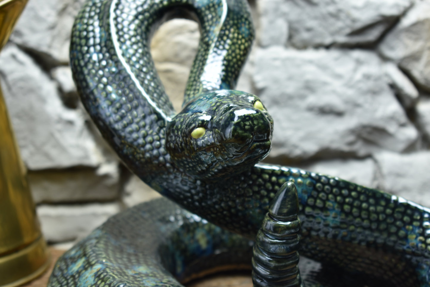 Handmade snake sculpture green effect glaze