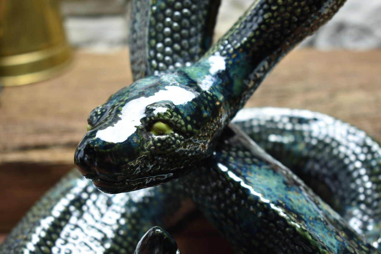 Handmade snake sculpture green effect glaze