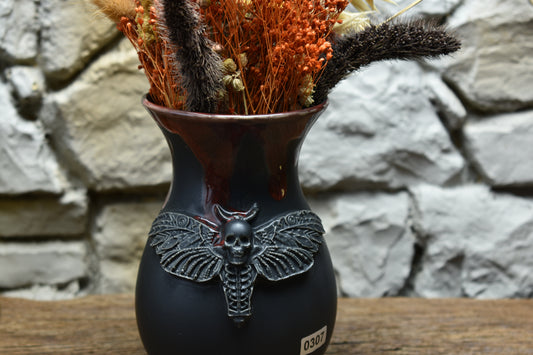 Handmade small vase with deathmoth black/red