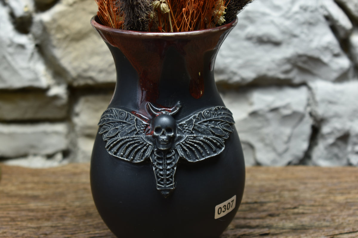 Handmade small vase with deathmoth black/red