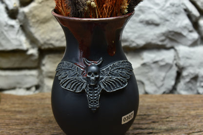 Handmade small vase with deathmoth black/red