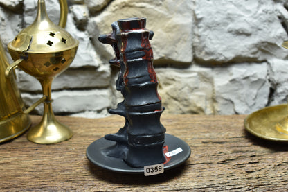 Spine candle holder medium black/red effect glaze
