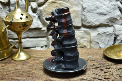 Spine candle holder medium black/red effect glaze