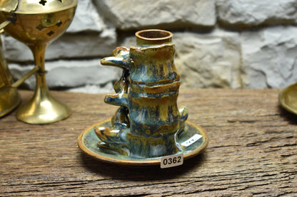 Spine candle holder small blue/brown/green effect glaze