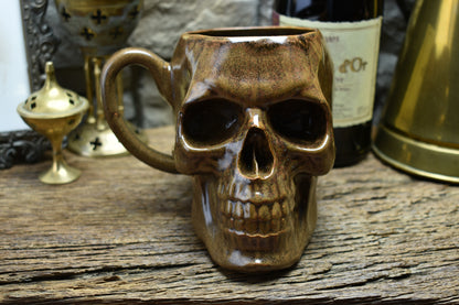 Skull mug Large brown effect glaze