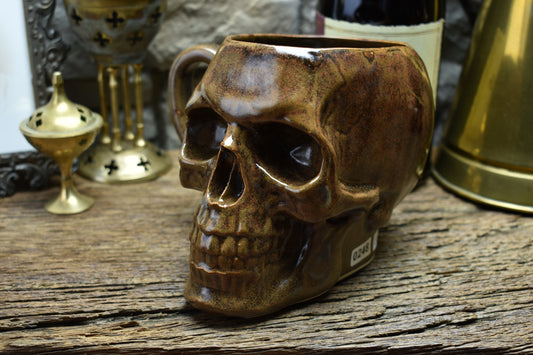 Skull mug Large brown effect glaze
