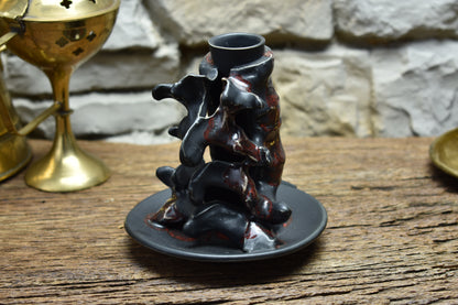 Spine candle holder small black/red effect