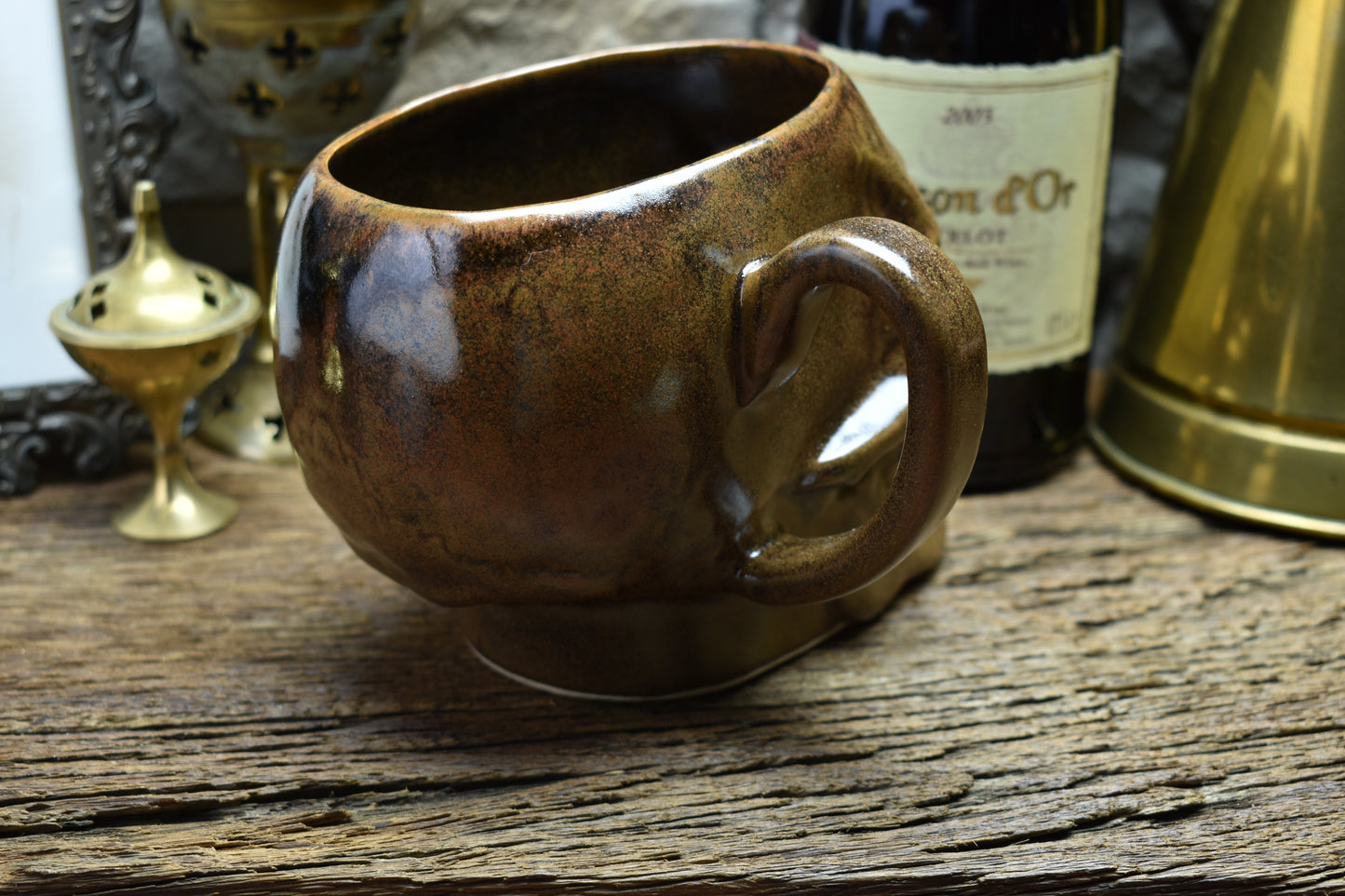 Skull mug Large brown effect glaze