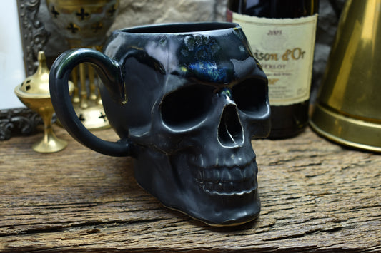 Skull mug Large matt black and shiny effect glaze