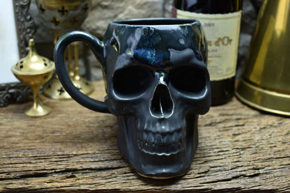 Skull mug Large matt black and shiny effect glaze