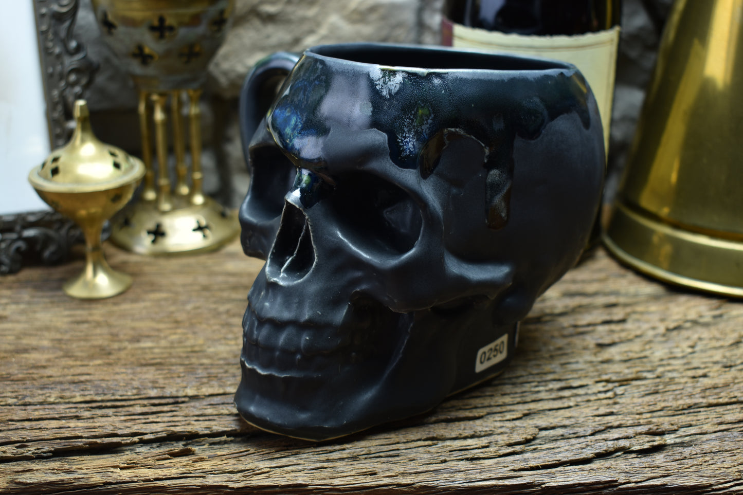 Skull mug Large matt black and shiny effect glaze