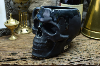 Skull mug Large matt black and shiny effect glaze