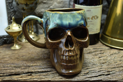 Skull mug Large brown and green/blue effect glaze
