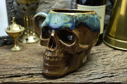 Skull mug Large brown and green/blue effect glaze