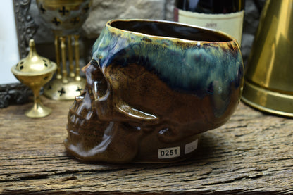 Skull mug Large brown and green/blue effect glaze
