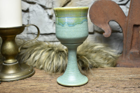 Handmade ceramic wine goblet green matt and effect glaze 2