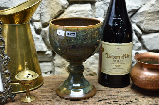 Handmade ceramic grail - brown/blue/green effect glaze