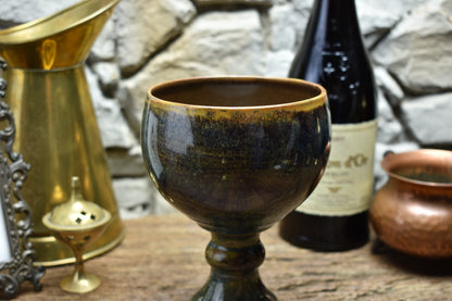 Handmade ceramic grail - brown/blue/green effect glaze