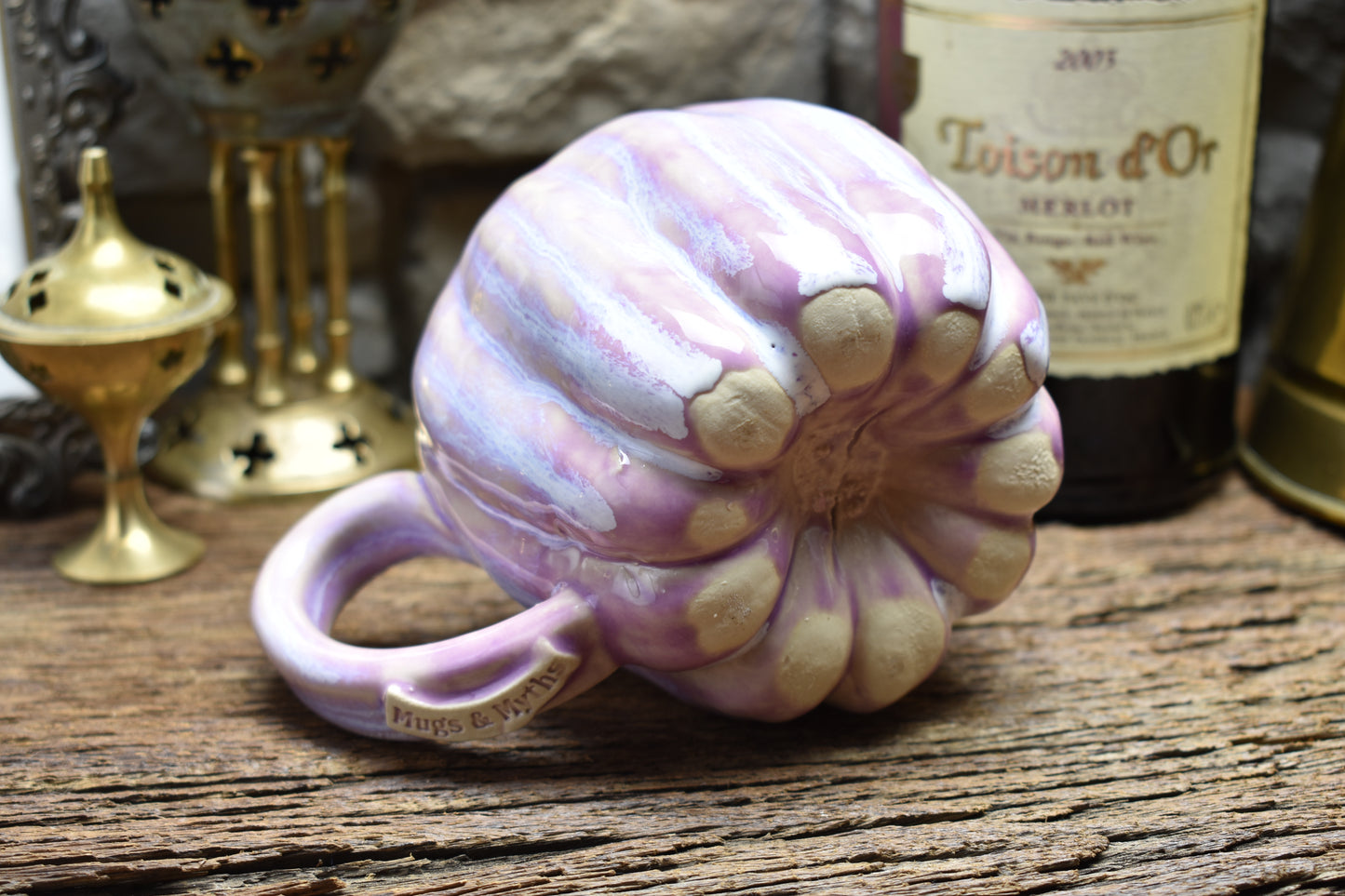 Pumpkin mug lilac effect glaze