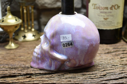 Skull candle holder lilac effect glaze