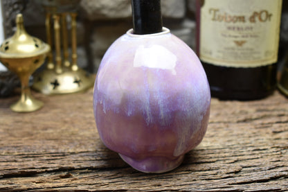 Skull candle holder lilac effect glaze