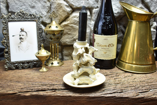 Spine candle holder small beige effect glaze