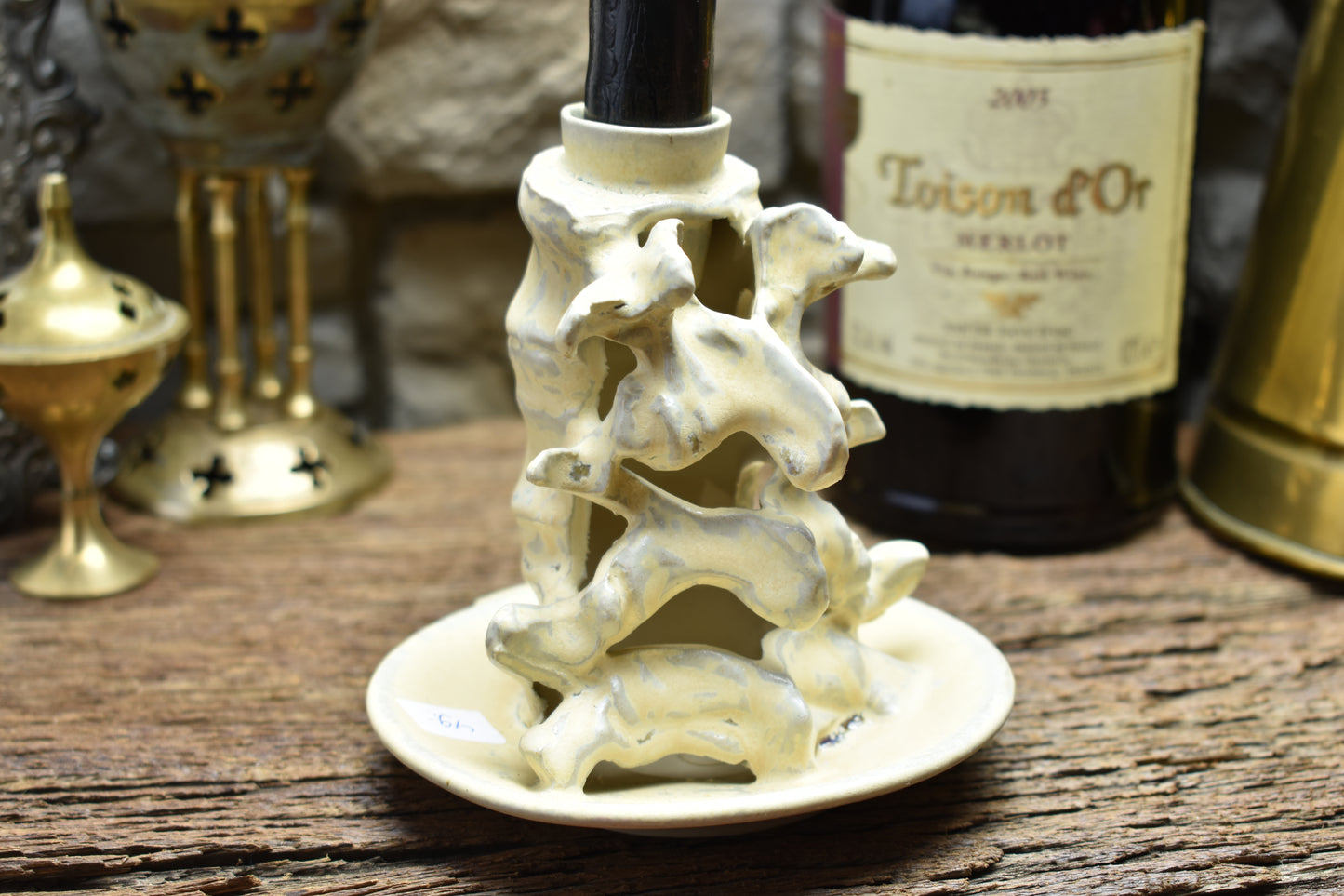 Spine candle holder small beige effect glaze