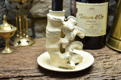 Spine candle holder small beige effect glaze