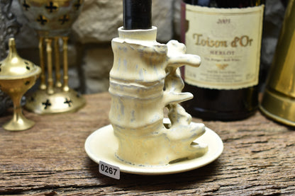 Spine candle holder small beige effect glaze