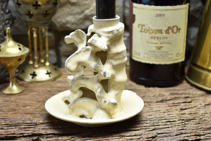 Spine candle holder small beige effect glaze